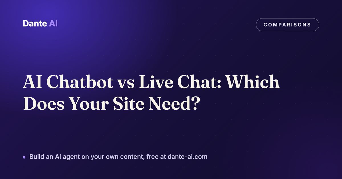 Split illustration comparing an AI chatbot window and a live chat window on a website