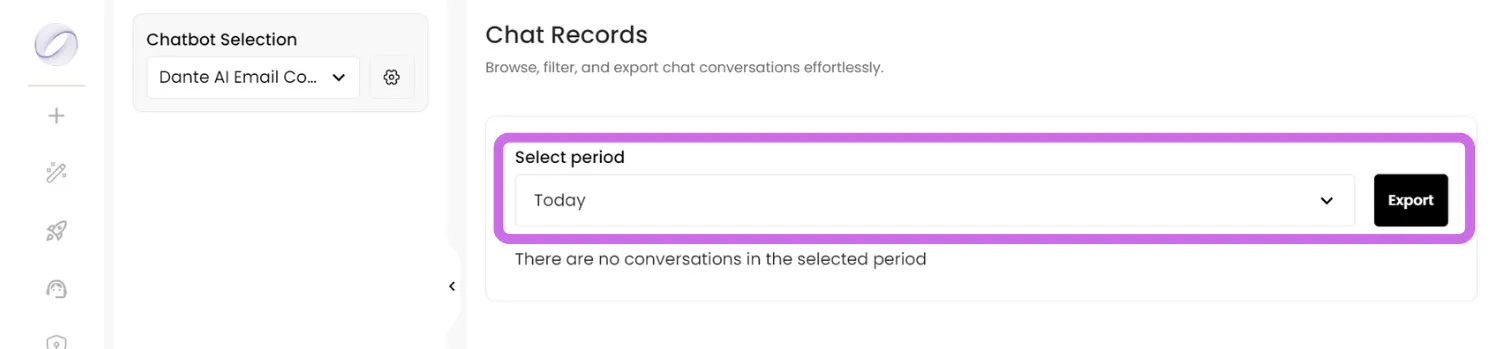 Exporting chat records for a selected time period