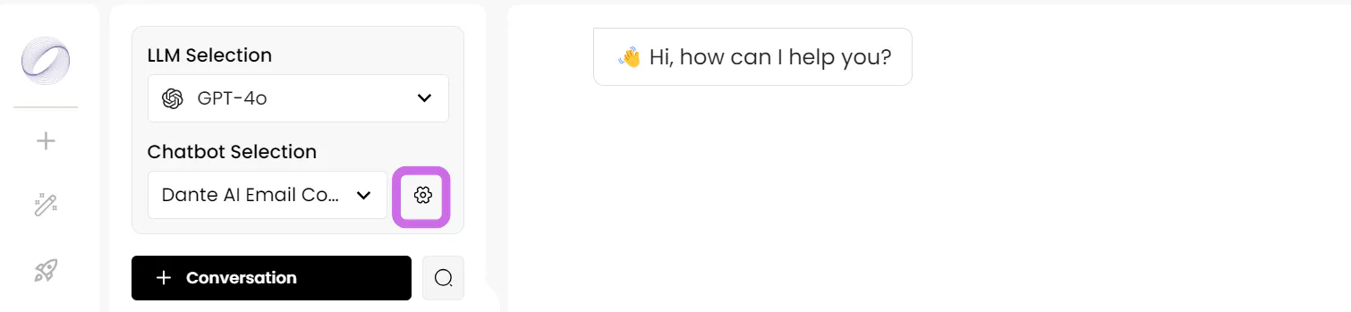 Chatbot Selection settings in the Dante AI dashboard