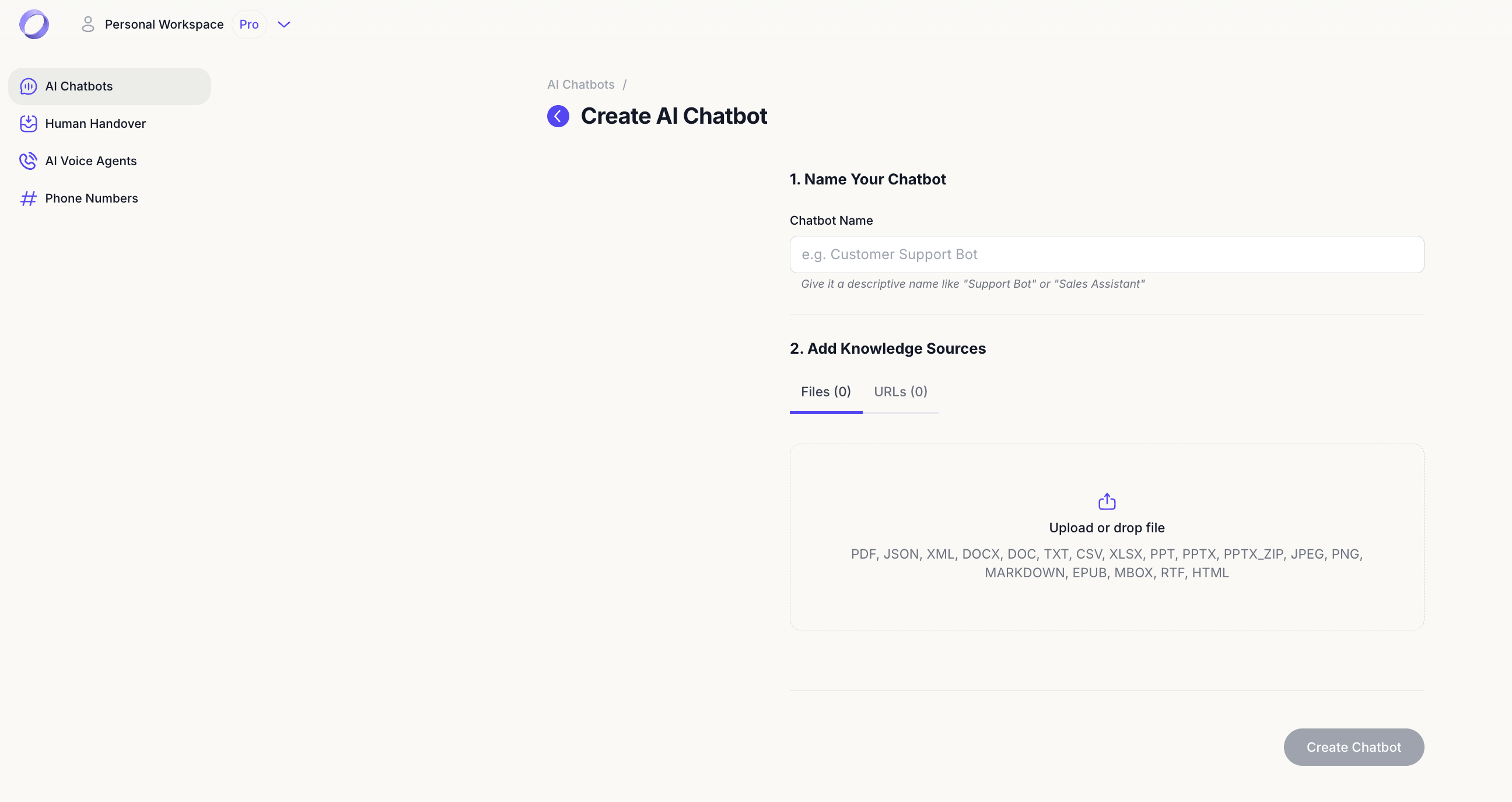 Creating a new AI agent in the Dante AI dashboard